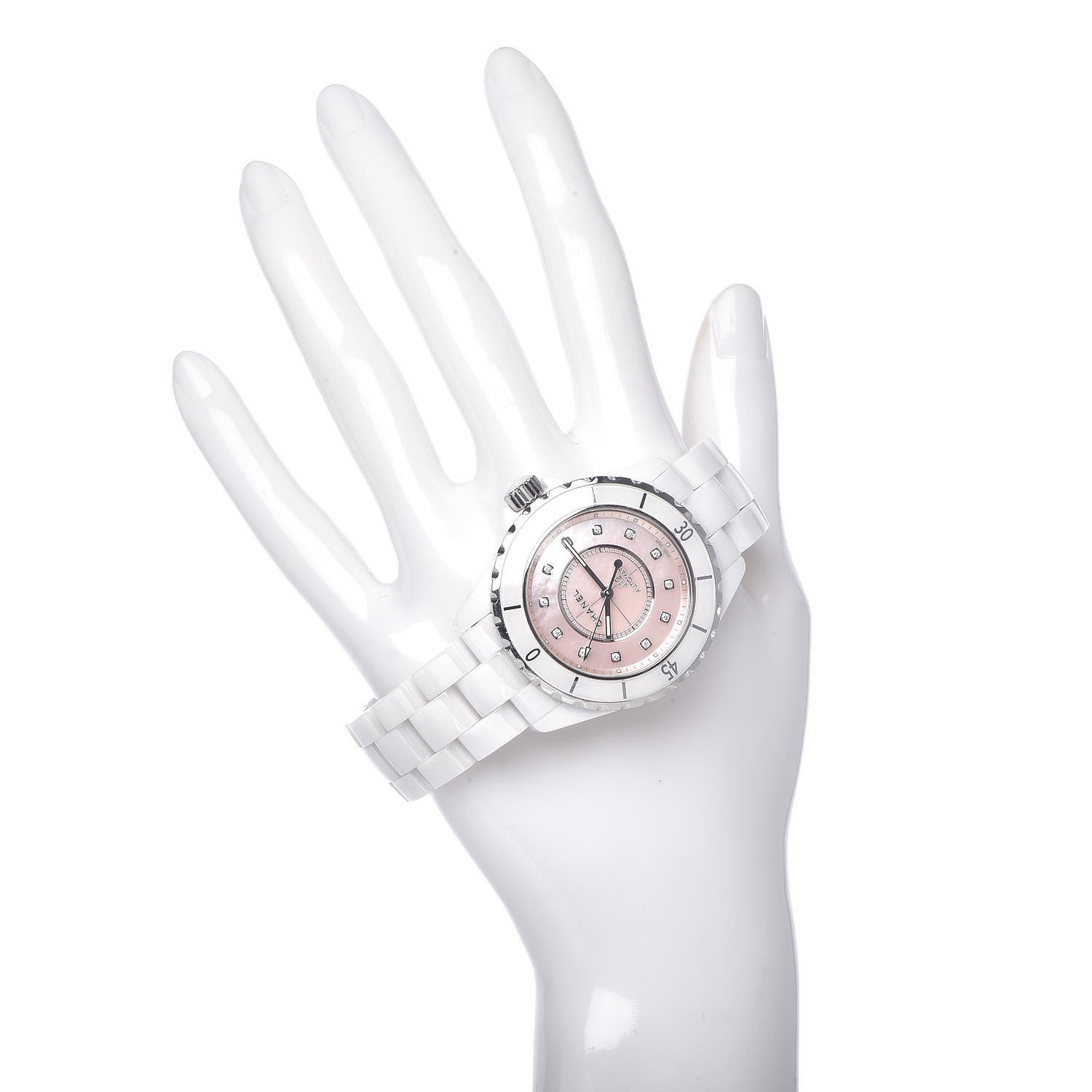 Chanel Stainless Steel Ceramic Diamond Pink Mother of Pearl 38mm J12 Automatic Watch White 2 of 5