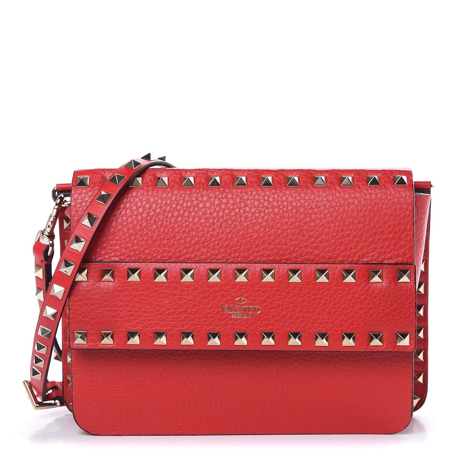 Valentino Garavani Pebbled Calfskin Rockstud Side Slip Crossbody Rouge Pur 1 of 9