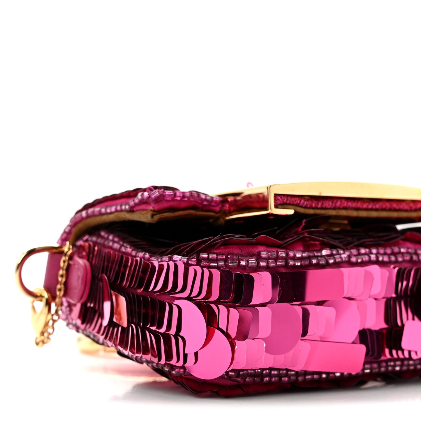 Sequin Paillettes Shiny Nappa Sex and the City Nano Maxi Buckle Baguette Charm Ciclamino Pilar