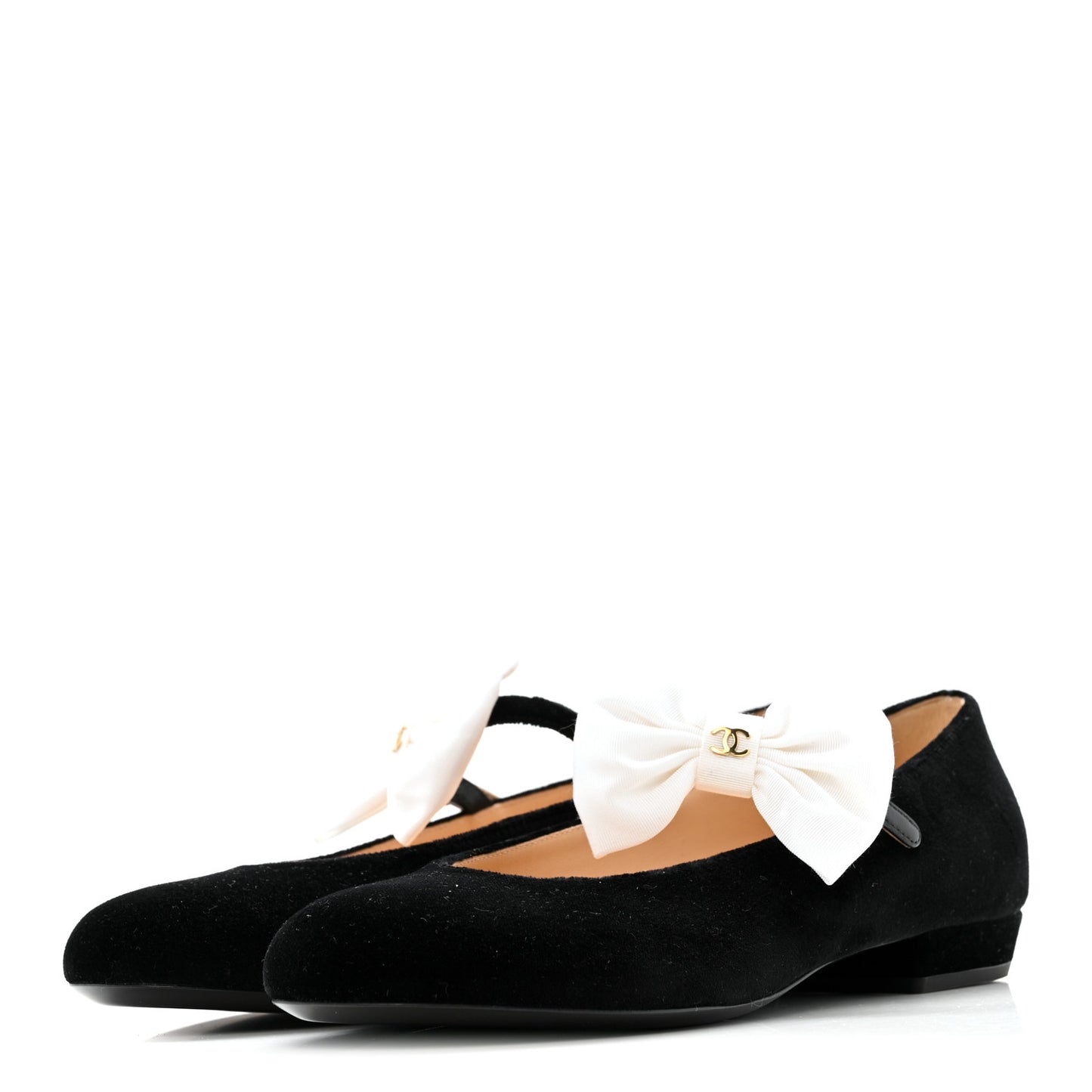 Velvet Grosgrain Bow Mary Jane Flats 38 Black White