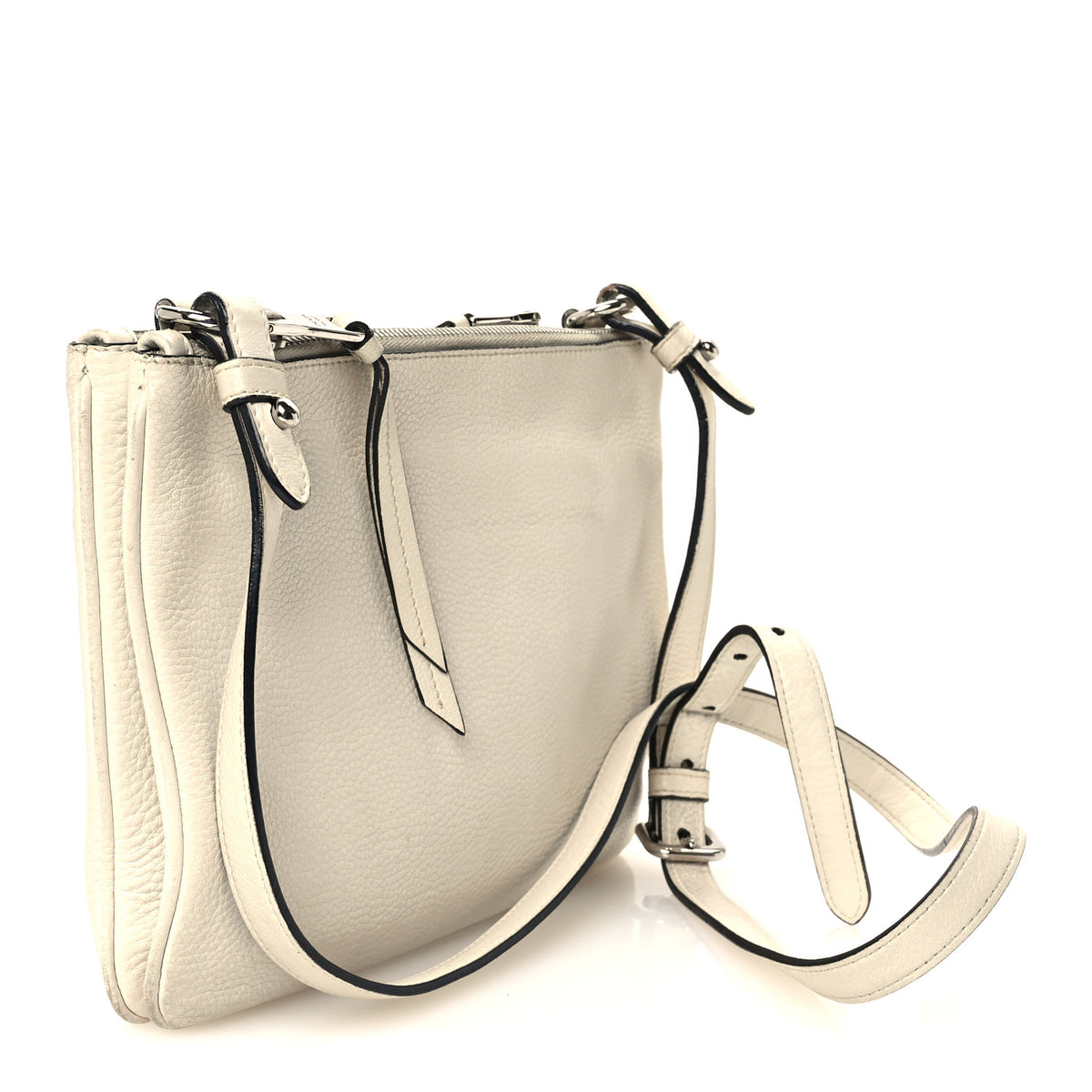 Prada Vitello Phenix Double Zip Crossbody Bag Bianco 3 of 13