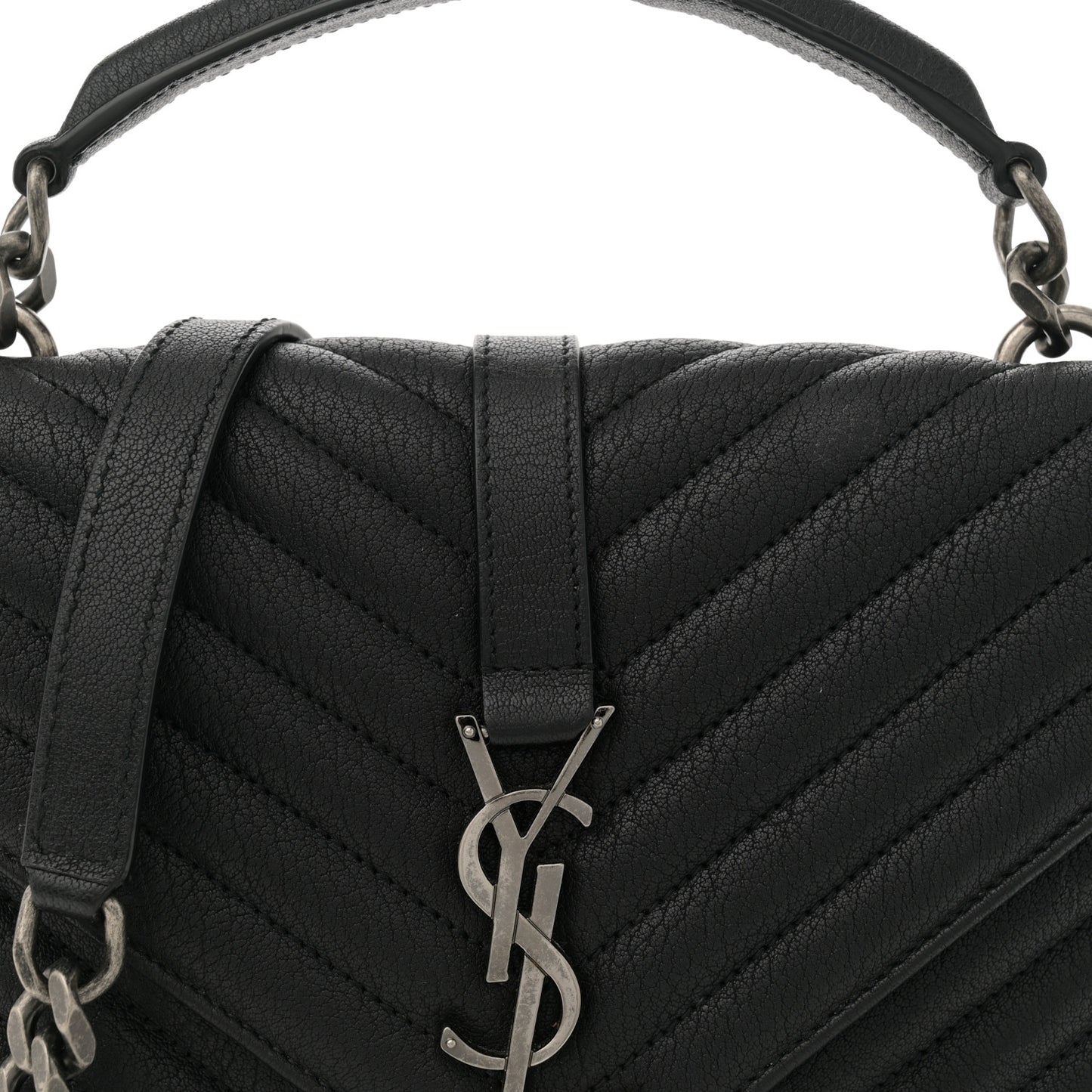 Sheepskin Matelasse Chevron Monogram Medium College Bag Black