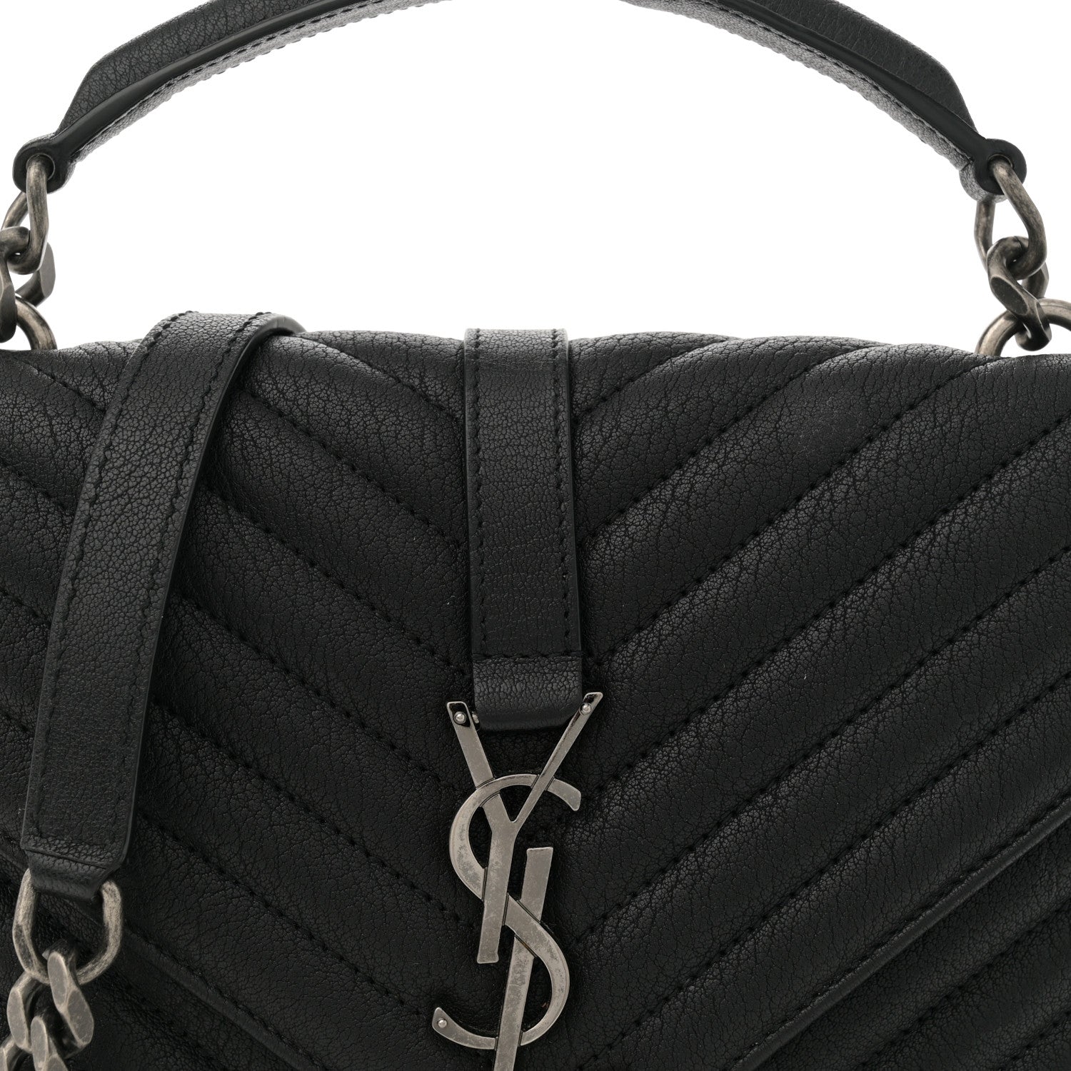 Saint Laurent Sheepskin Matelasse Chevron Monogram Medium College Bag Black 8 of 12