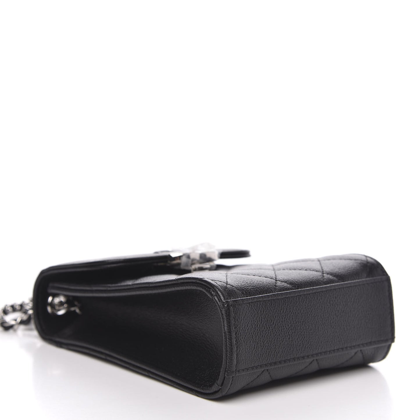 Grained Calfskin Quilted CC Box Clutch With Chain Black