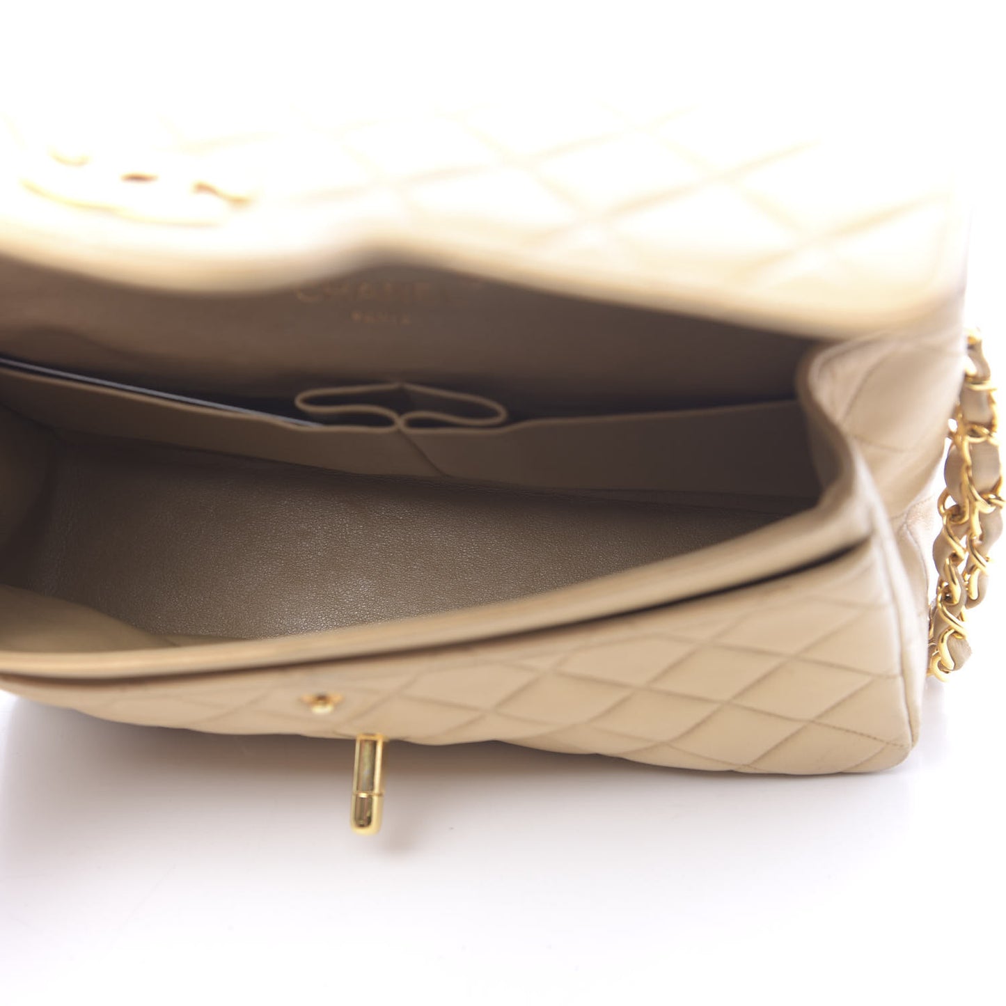 Lambskin Quilted Small Double Flap Beige