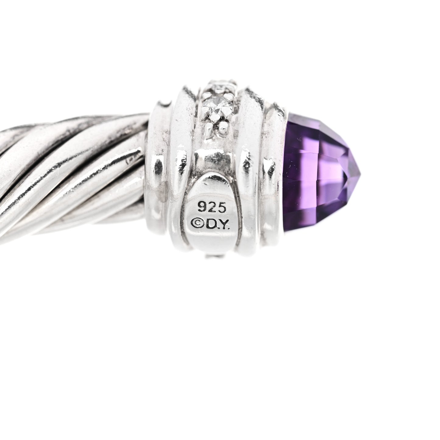 Sterling Silver Diamond Amethyst 7mm Cable Classics Bracelet
