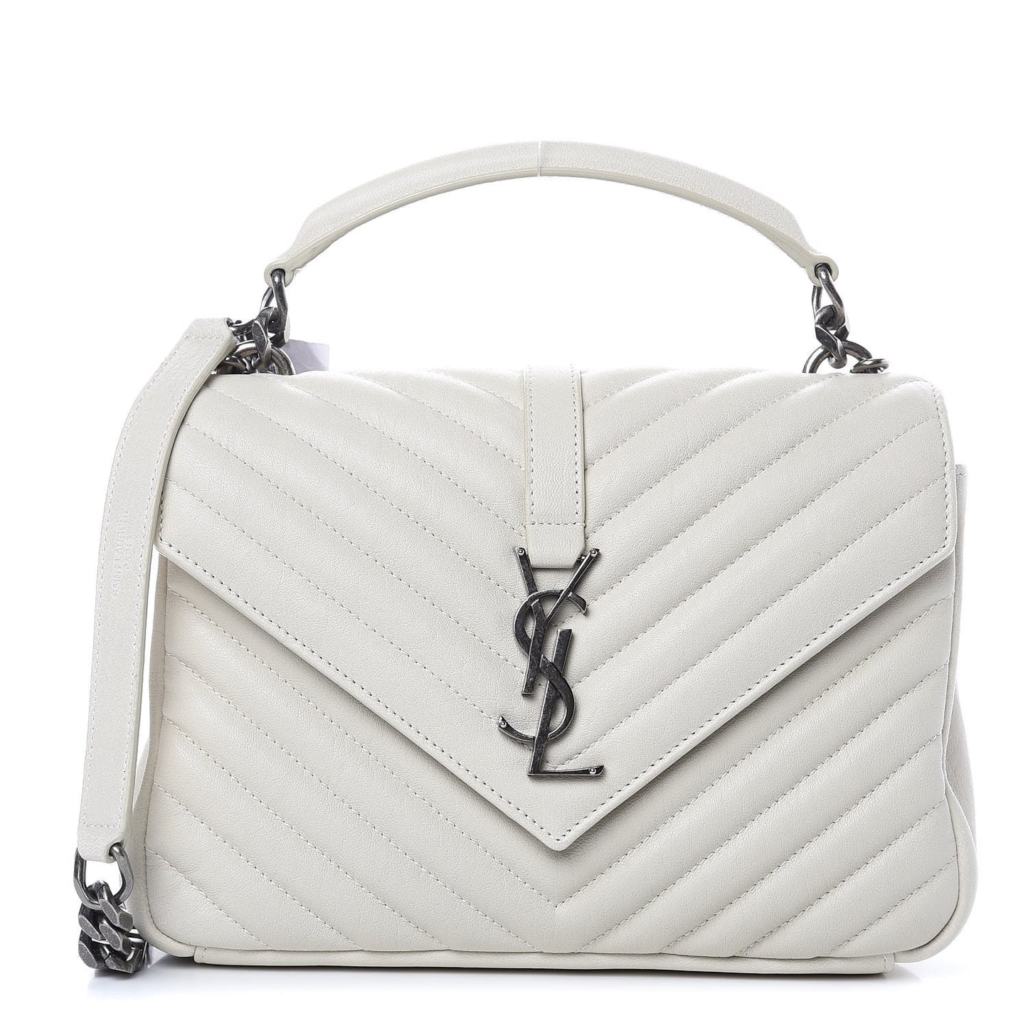 Sheepskin Matelasse Chevron Monogram Medium College Bag Crema Soft