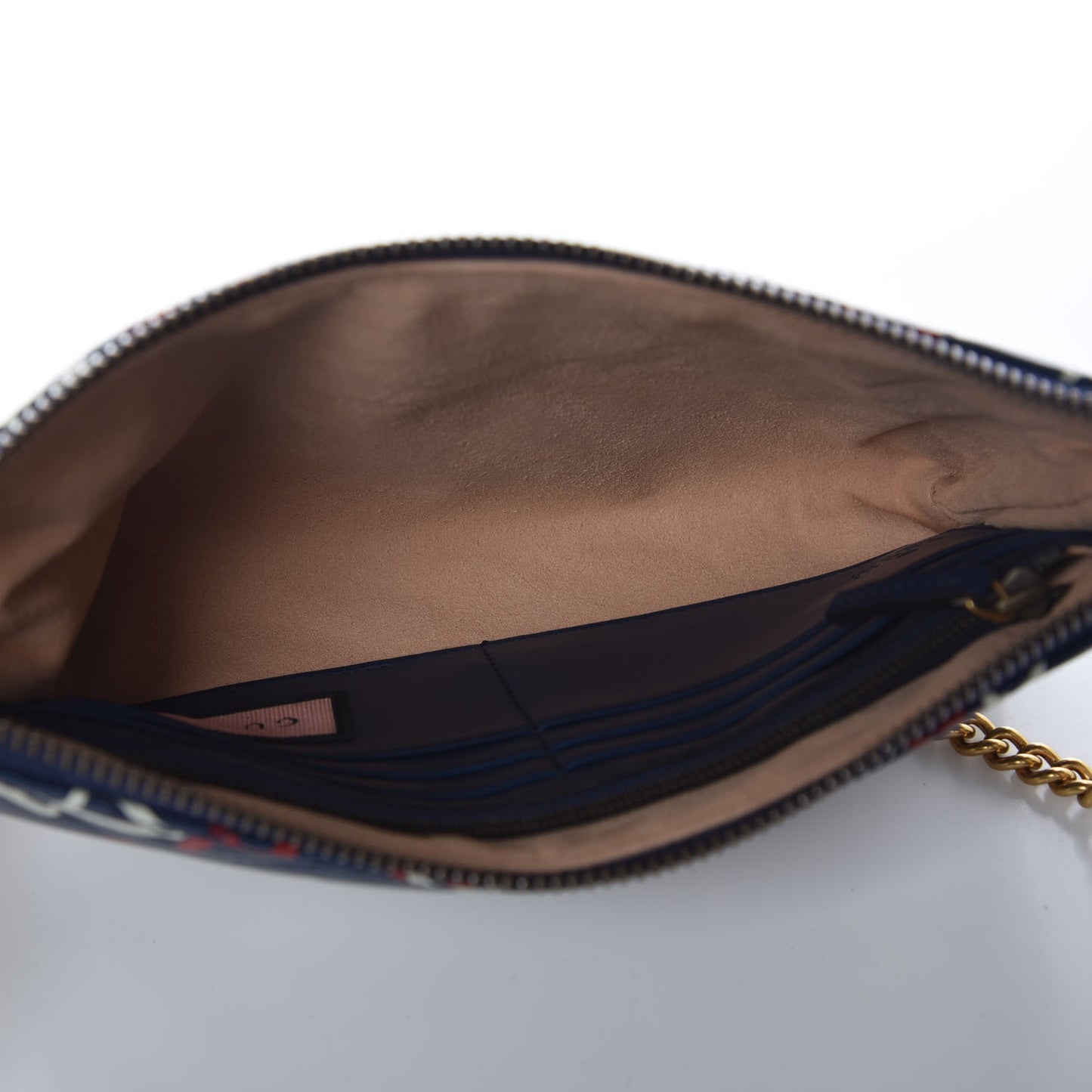 Calfskin Matelasse GucciGhost Mini GG Marmont Chain Bag Blue Agata Hibiscus Red