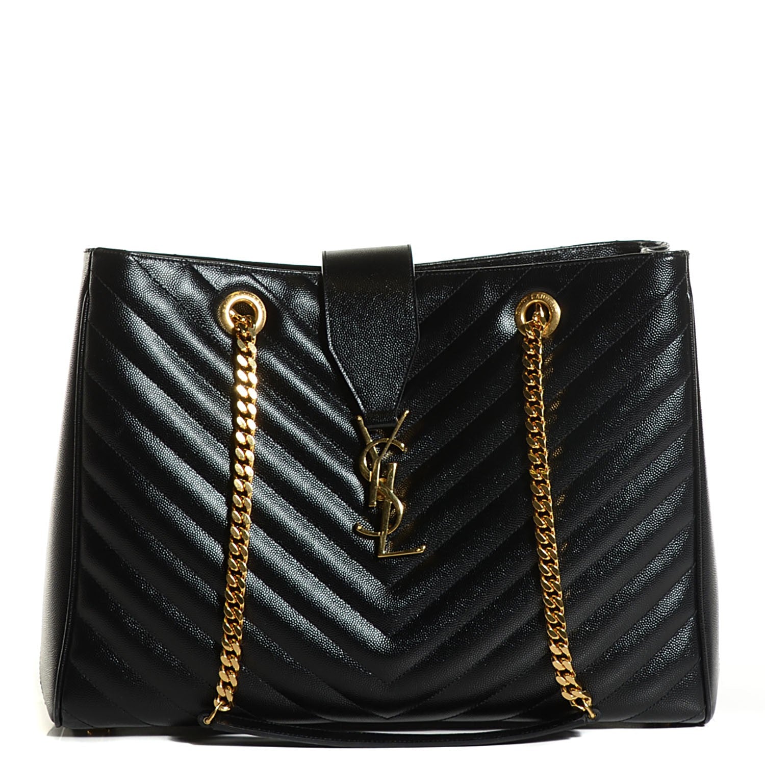 Saint Laurent Grain De Poudre Matelasse Chevron Monogram Shopping Bag Black 20 of 36