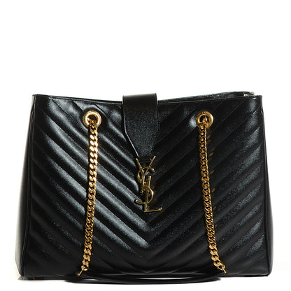 Saint Laurent Grain De Poudre Matelasse Chevron Monogram Shopping Bag Black 20 of 36