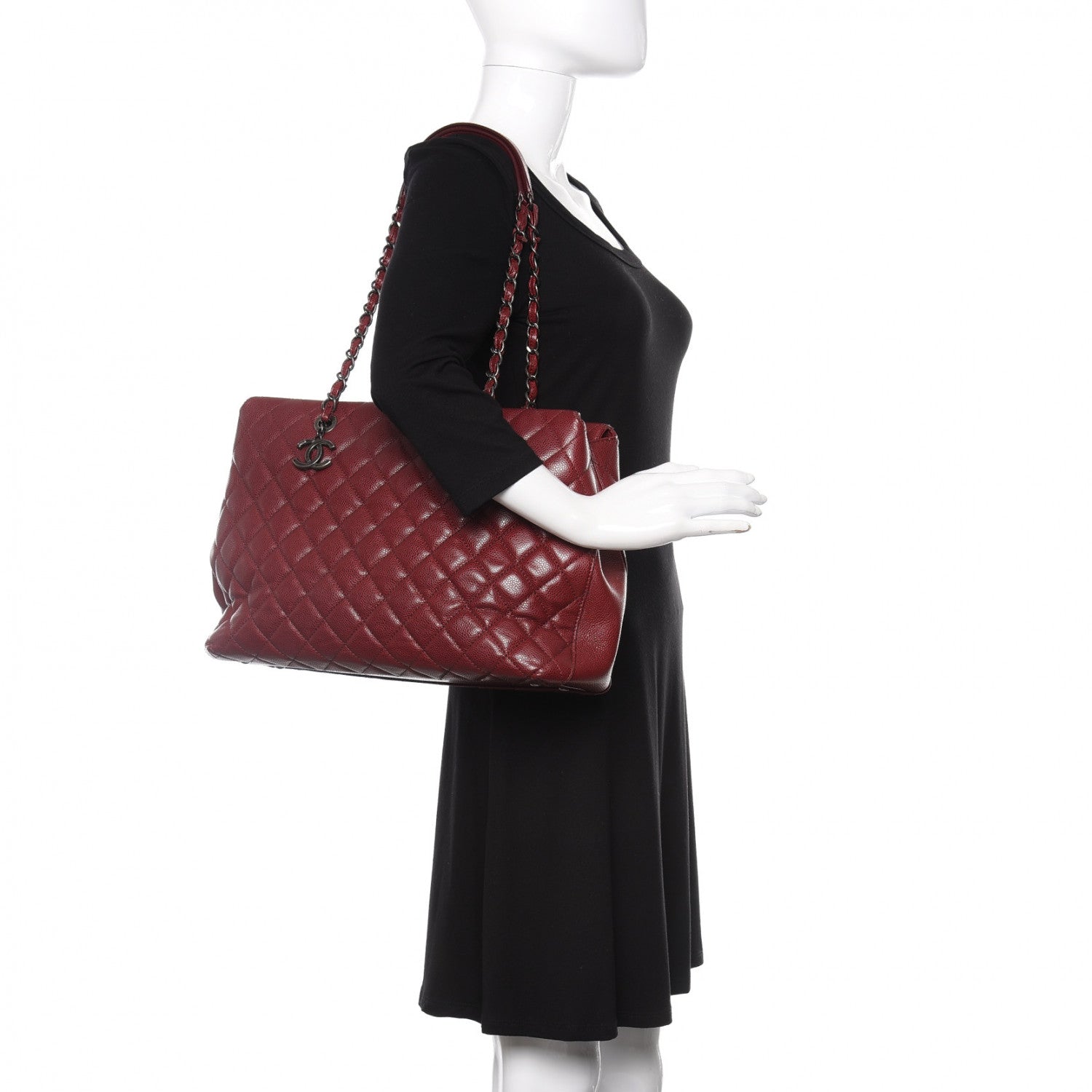 Chanel Caviar Quilted City Shopping Tote Dark Red 2 of 14
