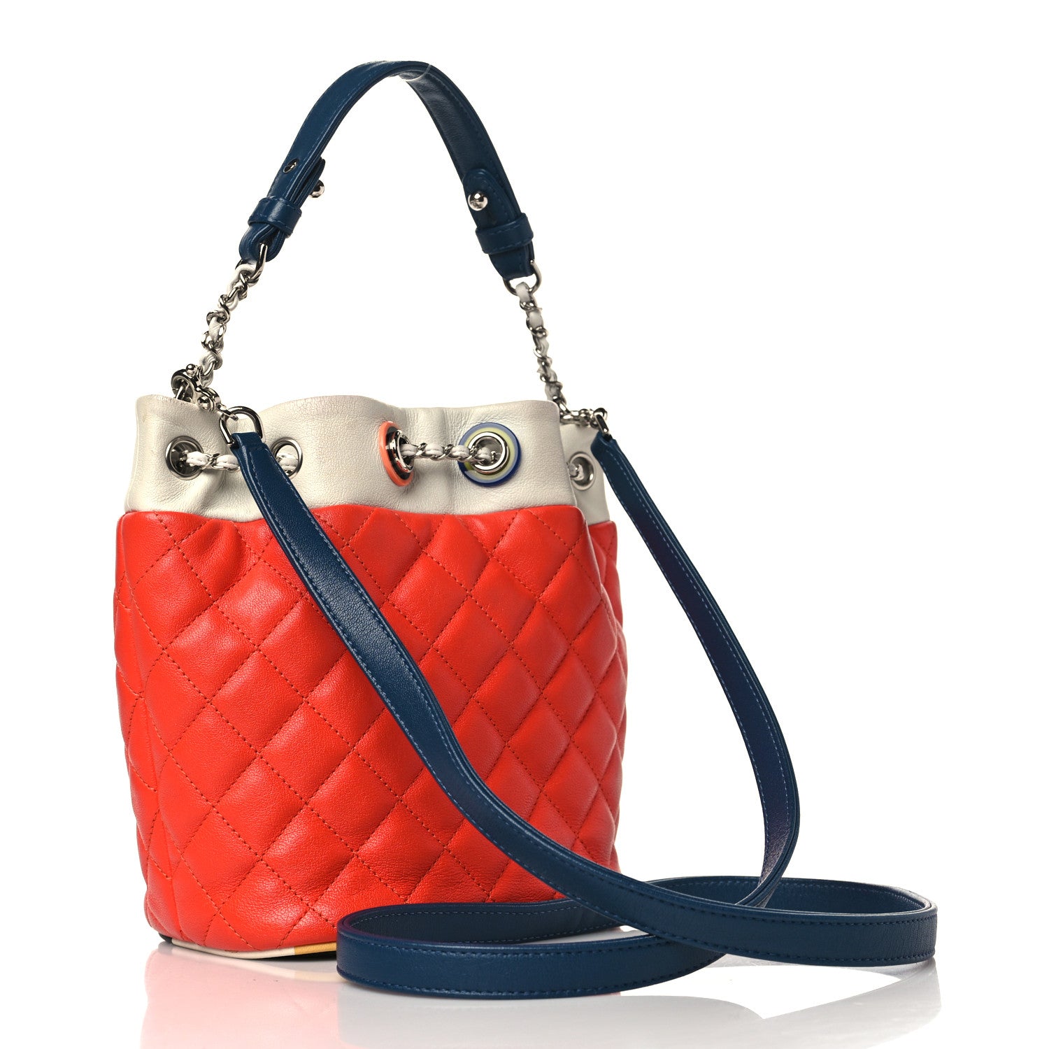 Chanel Lambskin Quilted Cuba Drawstring Tote Red White Blue 3 of 9