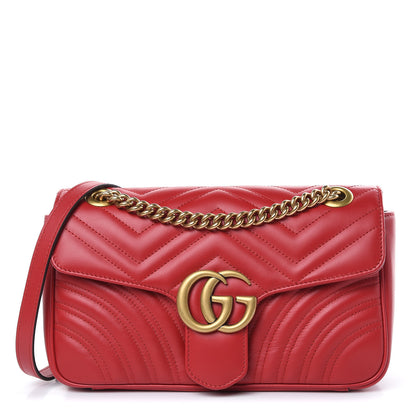 Gucci Calfskin Matelasse Small GG Marmont Shoulder Bag Hibiscus Red 1 of 9