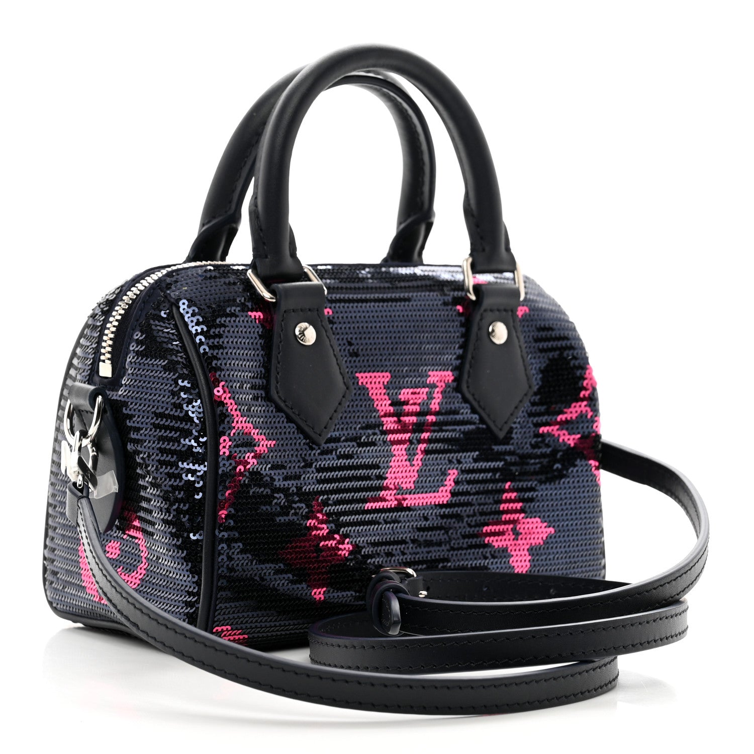 Louis Vuitton Giant Monogram Sequins Speedy Bandouliere 18 Navy Fuchsia 3 of 9