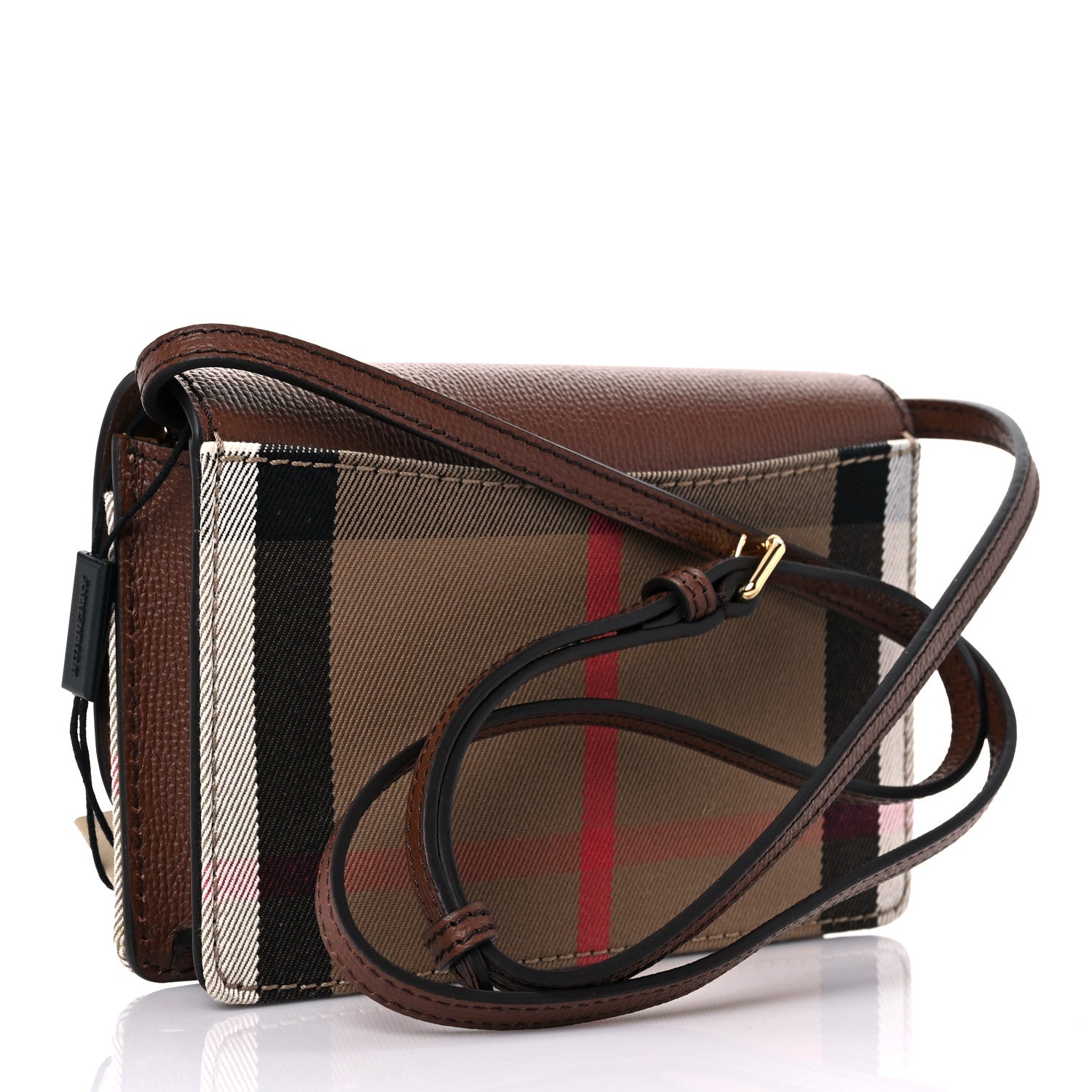 Burberry Grained Calfskin House Check Tartan Mix Hampshire Wallet On Chain Tan 3 of 11