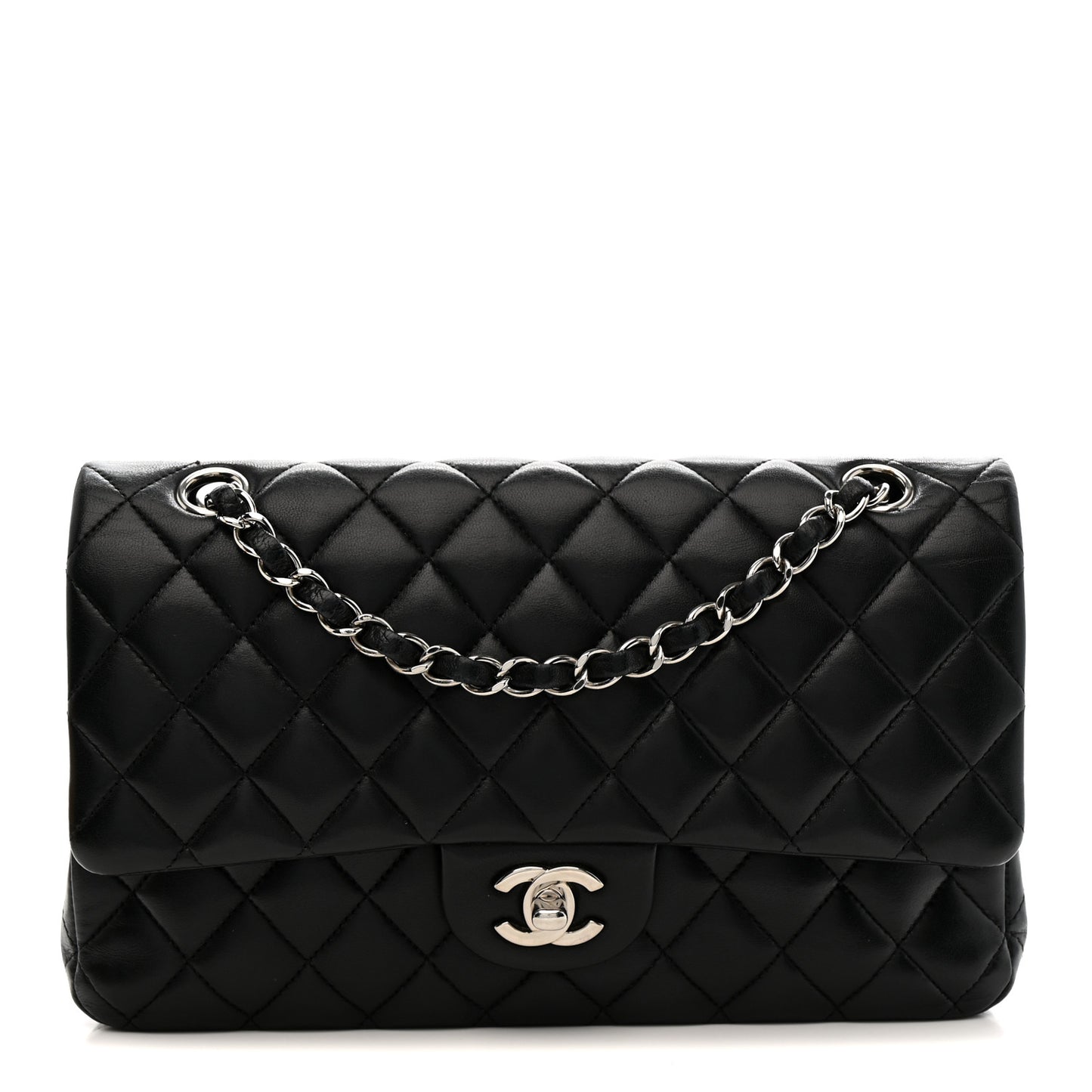 Lambskin Quilted Medium Double Flap Black
