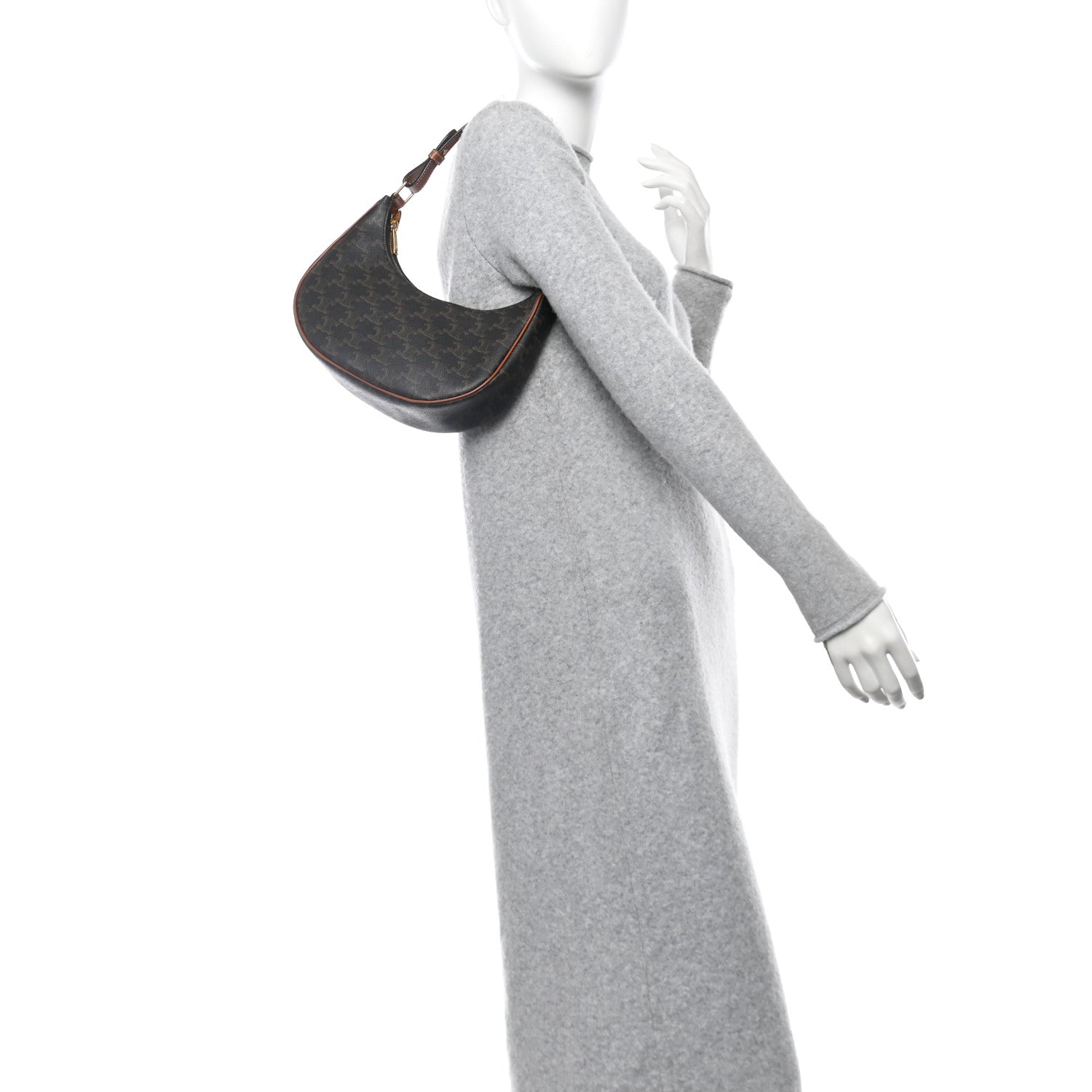 Celine Triomphe Canvas Calfskin Ava Shoulder Bag Tan 2 of 10