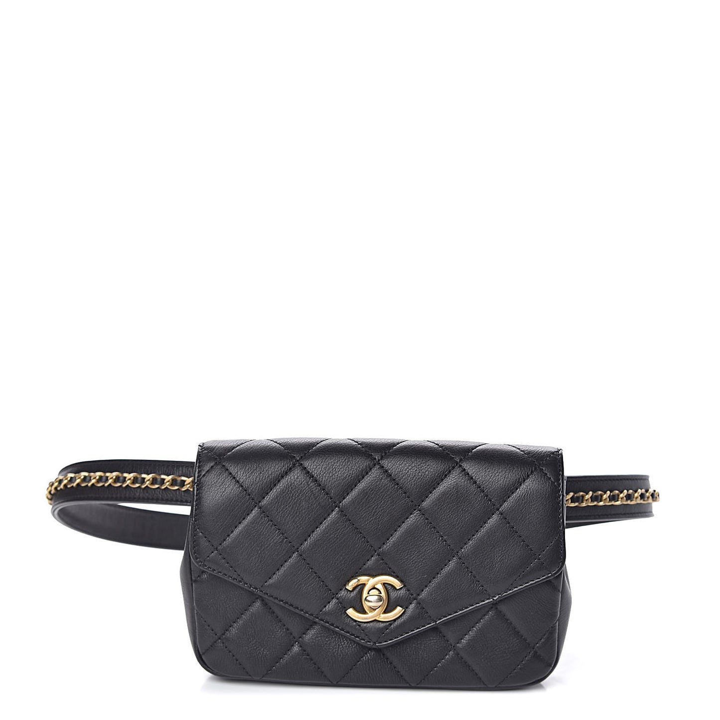Calfskin Quilted Flap Waist Bag Black