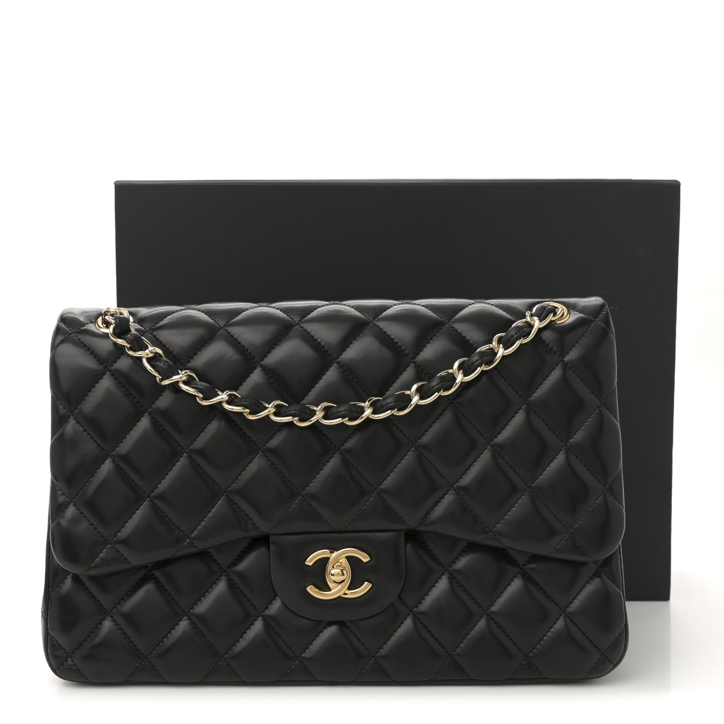 Lambskin Quilted Jumbo Double Flap Black