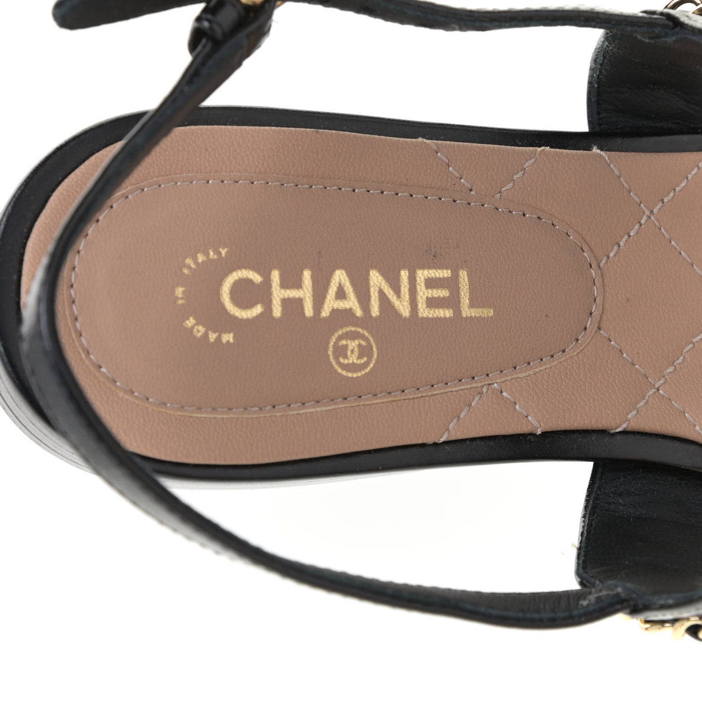 Patent Calfskin CC Chain Sandals 36 Black