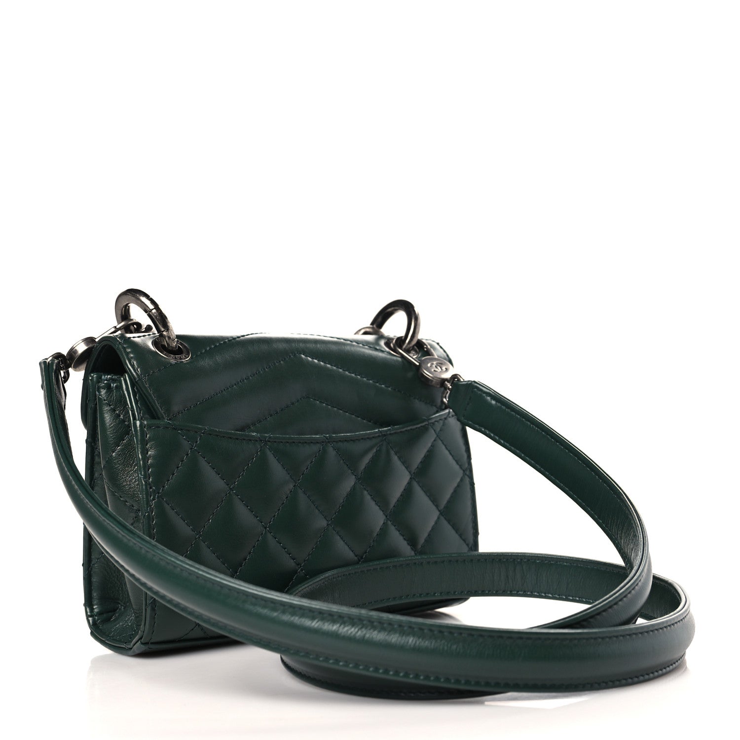 Chanel Shiny Calfskin Quilted Mad About Quilting Mini Flap Dark Green 3 of 10