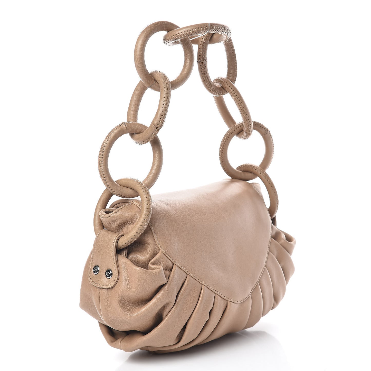 Lambskin Pleated CC Shoulder Bag Dark Beige