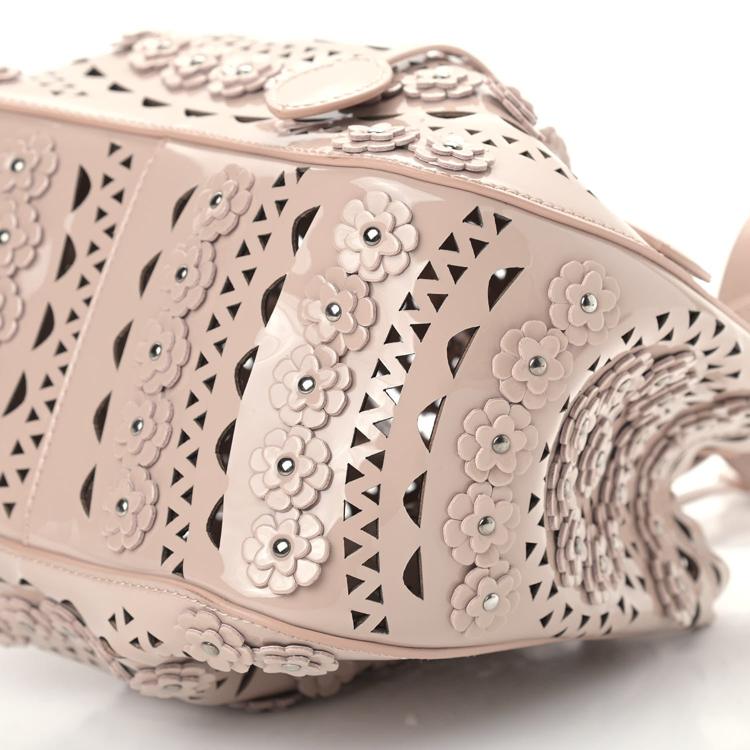 Alaia Patent Calfskin Laser Cut Floral Studded Rose-Marie 19 Bag Sable 7 of 7