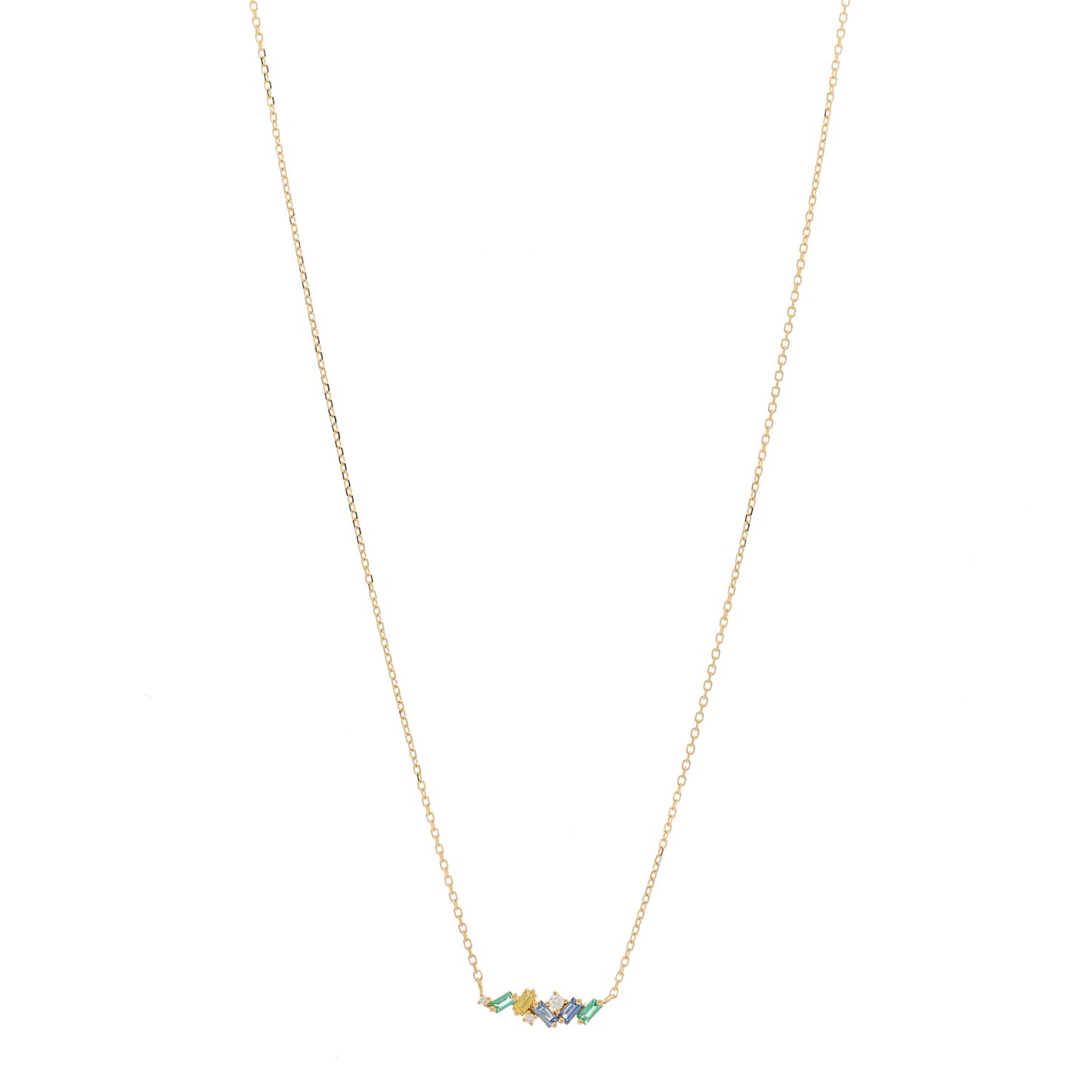 18K Yellow Gold Diamond Emerald Sapphire Pendant Necklace