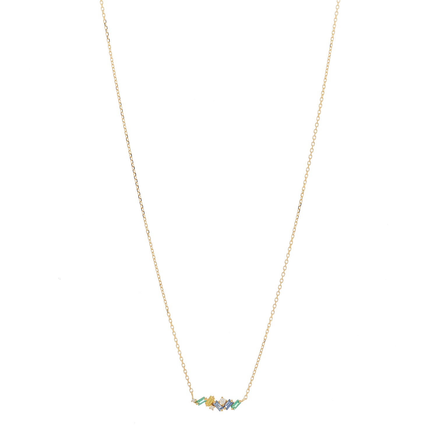 Suzanne Kalan 18K Yellow Gold Diamond Emerald Sapphire Pendant Necklace 1 of 5