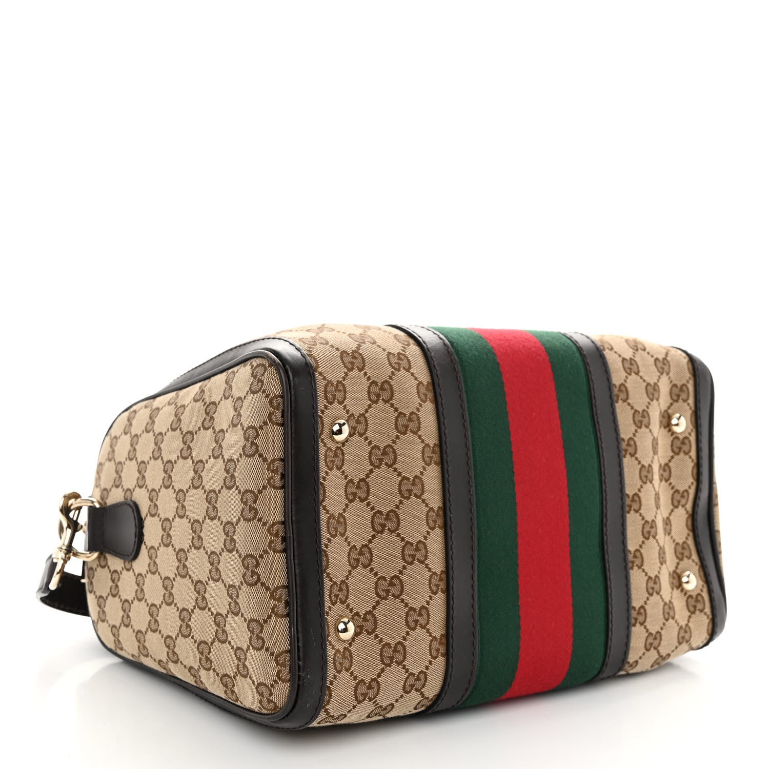 Gucci Monogram Selleria Calfskin Vintage Web Medium Boston Beige Ebony Cocoa 5 of 10