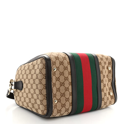 Gucci Monogram Selleria Calfskin Vintage Web Medium Boston Beige Ebony Cocoa 5 of 10