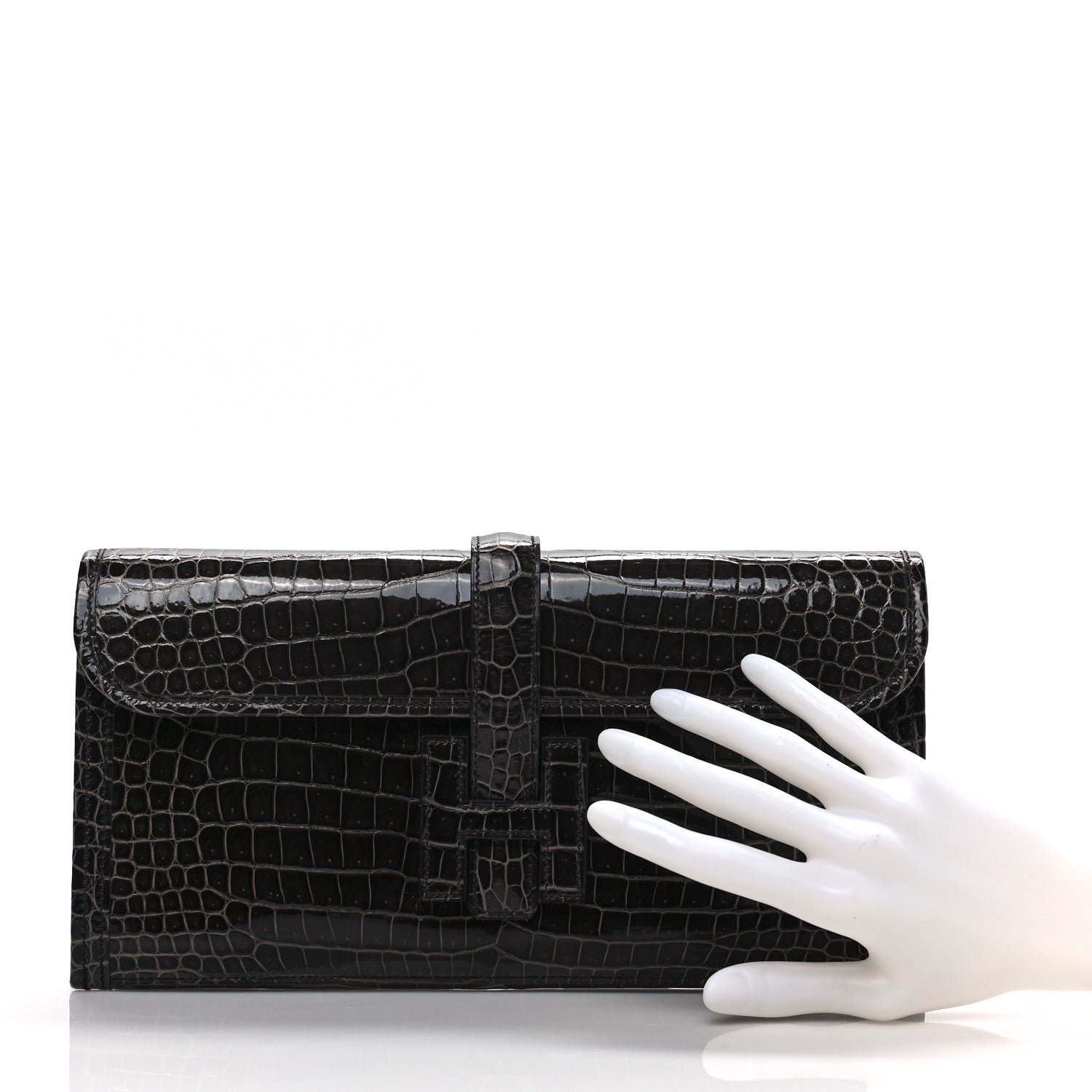 Hermes Shiny Porosus Crocodile Jige Elan 29 Clutch Graphite 2 of 9