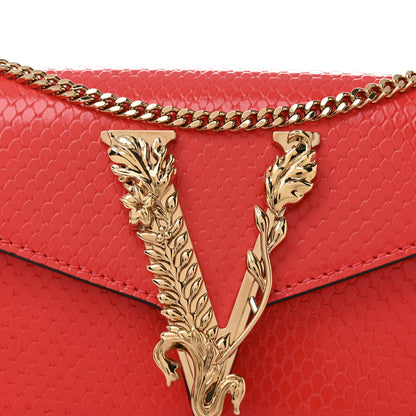Versace Calfskin Snakeskin Embossed Virtus Mini Chain Crossbody Red 7 of 9