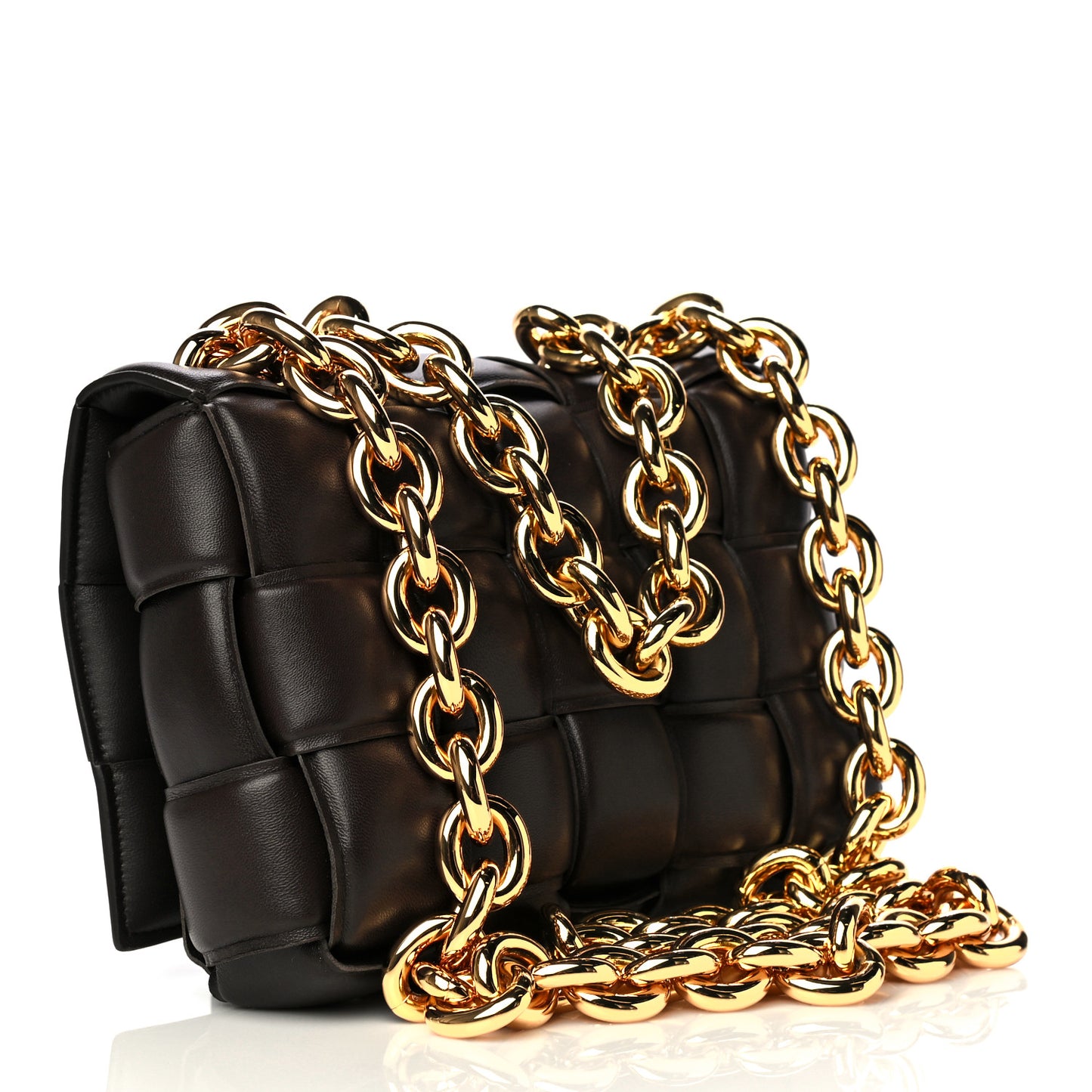 Lambskin Maxi Intreccio Padded Chain Cassette Crossbody Bag Black