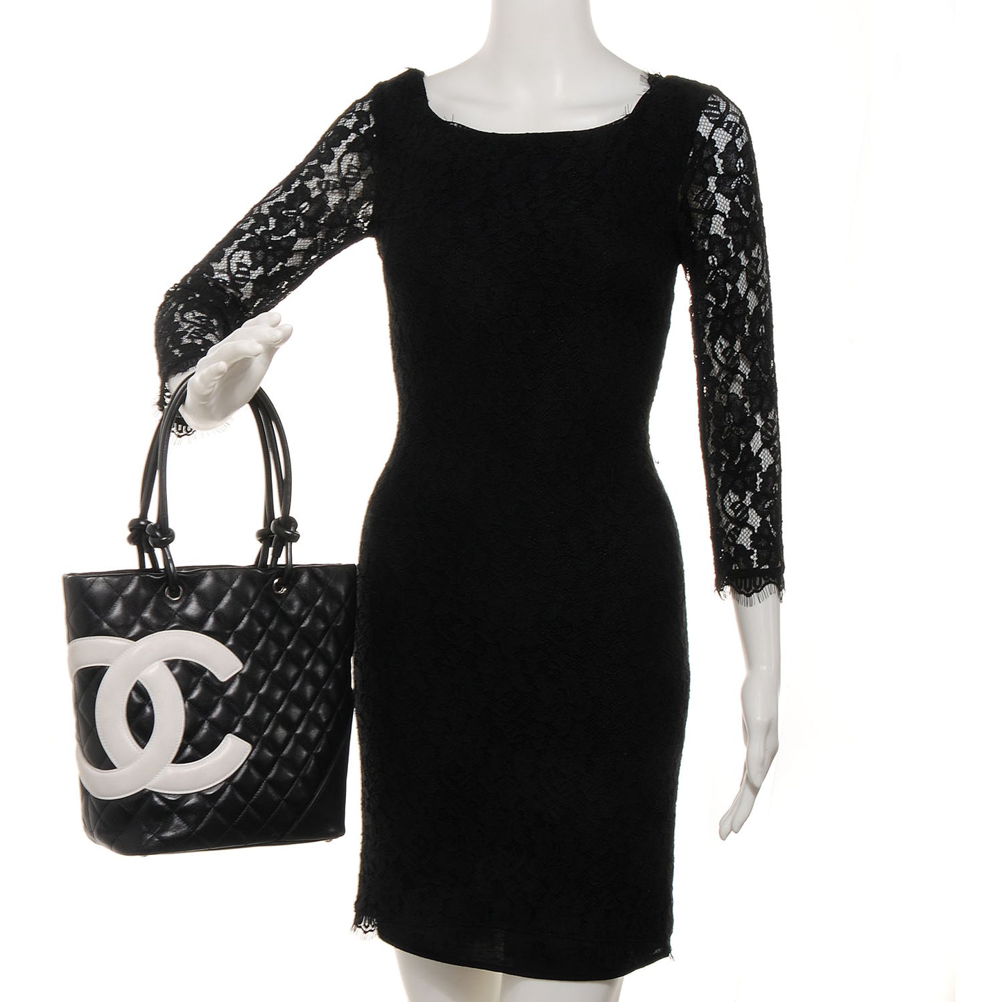 Calfskin Quilted Medium Cambon Tote Black White