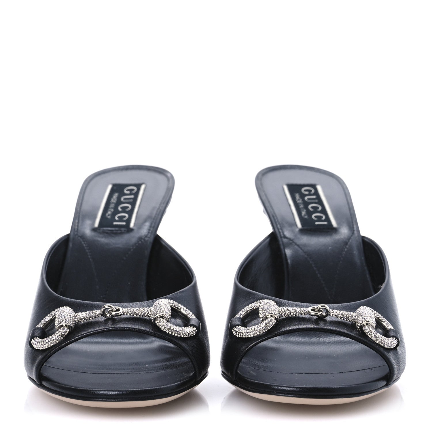 Gucci Calfskin Crystal Horsebit Sandal Pumps 36.5 Black 3 of 13