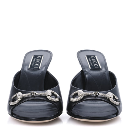 Gucci Calfskin Crystal Horsebit Sandal Pumps 36.5 Black 3 of 13