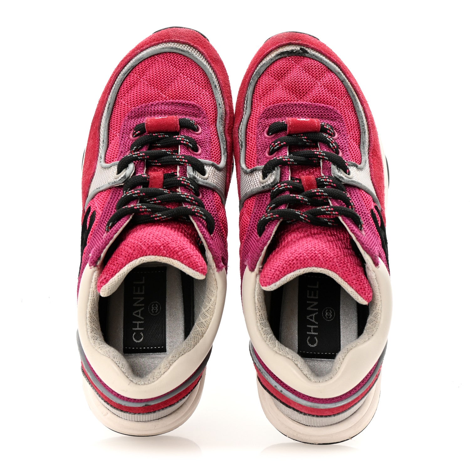 Chanel Mesh Suede Calfskin Womens CC Sneakers 35 Dark Pink Silver 2 of 10