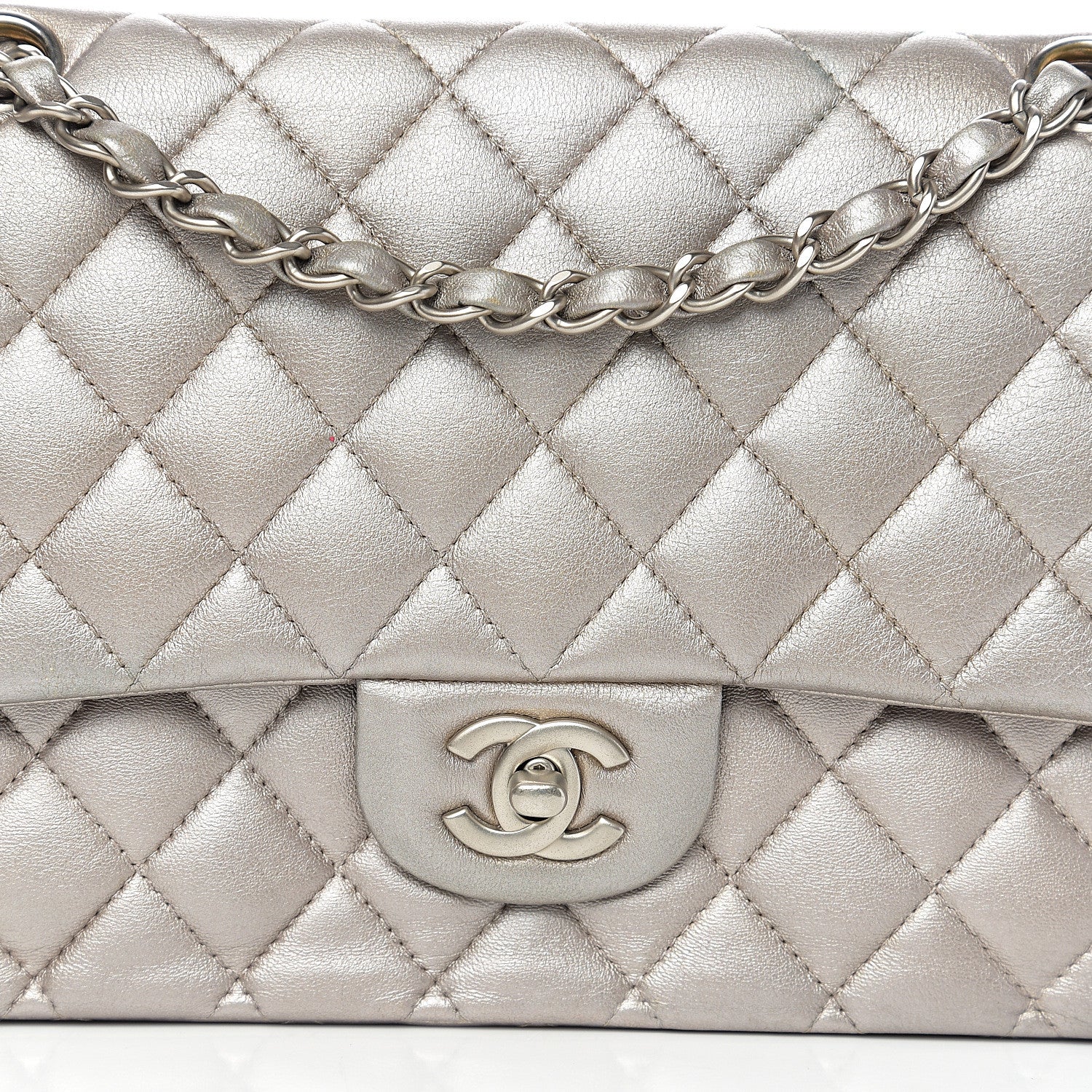 Chanel Metallic Lambskin Quilted Medium Double Flap Silver 9 of 9