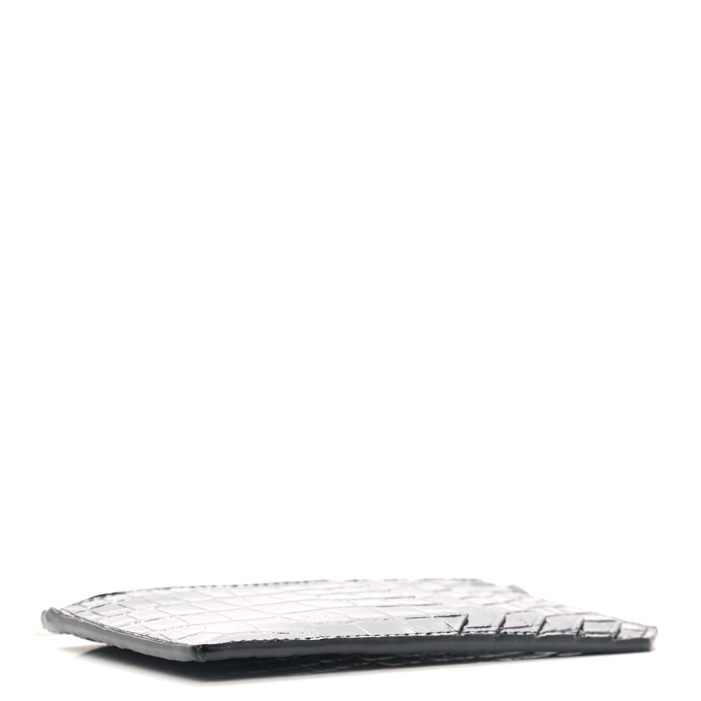 Calfskin Crocodile Embossed 5 Fragments Zip Pouch Card Holder Black