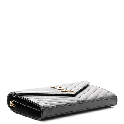Saint Laurent Grain De Poudre Matelasse Chevron Monogram Chain Wallet Black 4 of 8