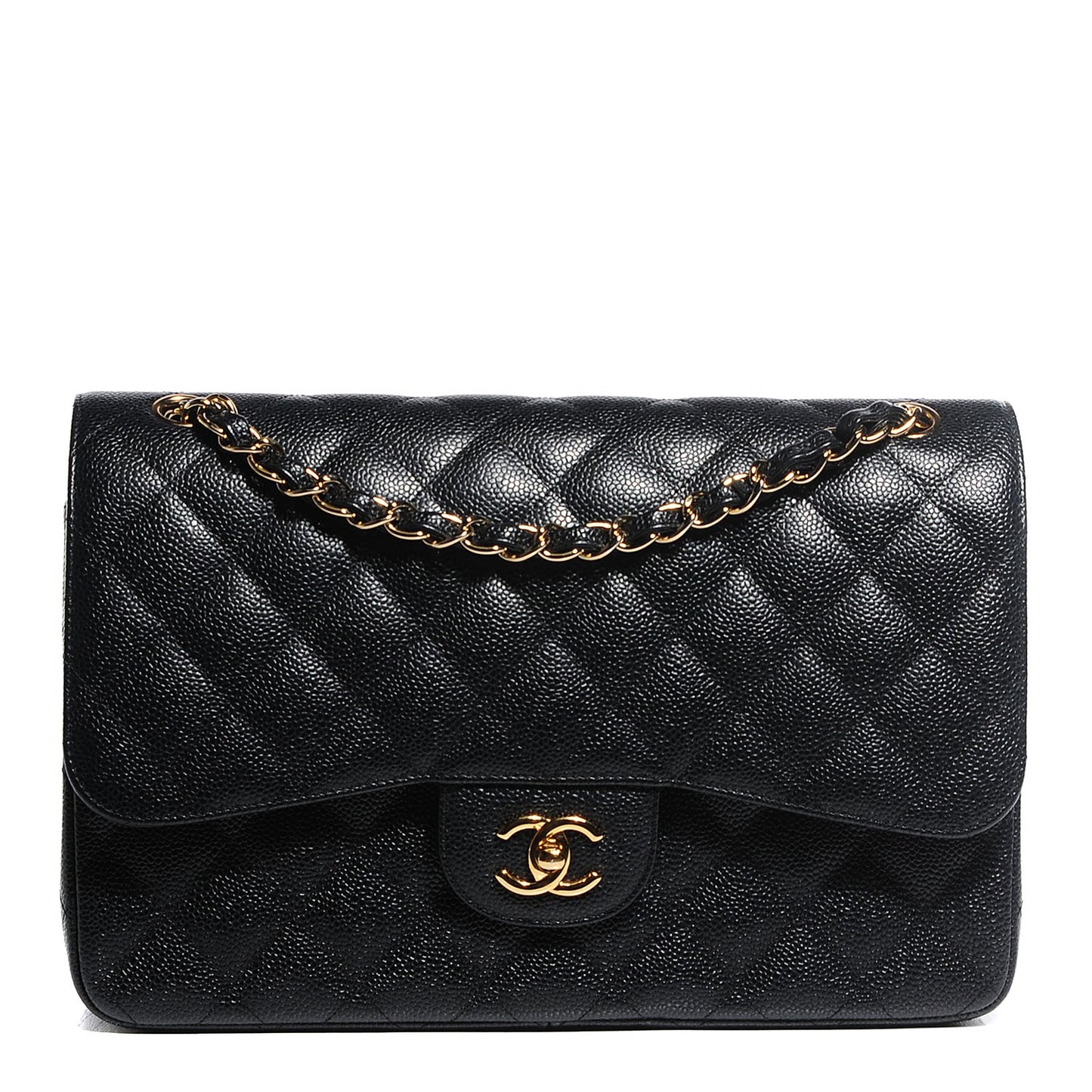 Caviar Quilted Jumbo Double Flap Black