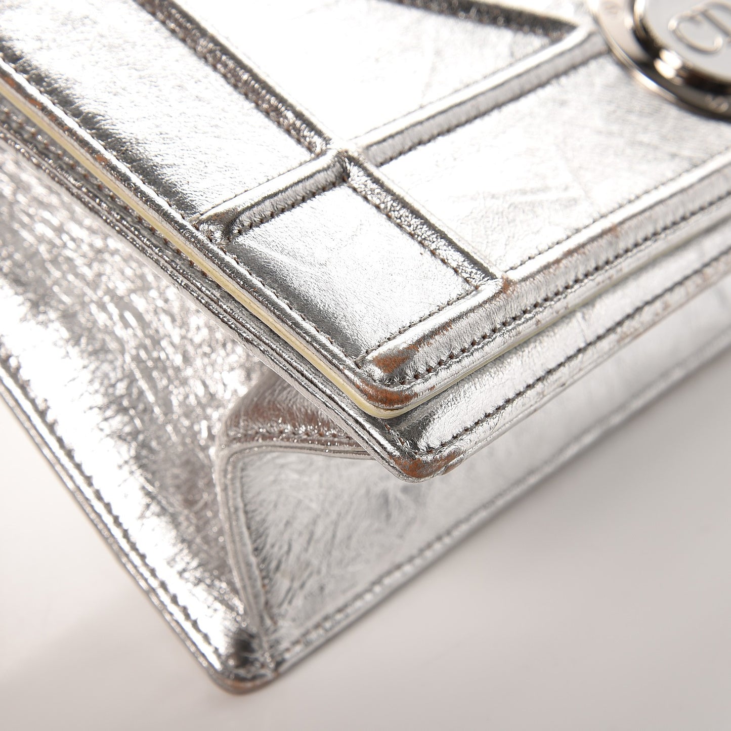 Metallic Crinkled Lambskin Medium Diorama Flap Bag Silver