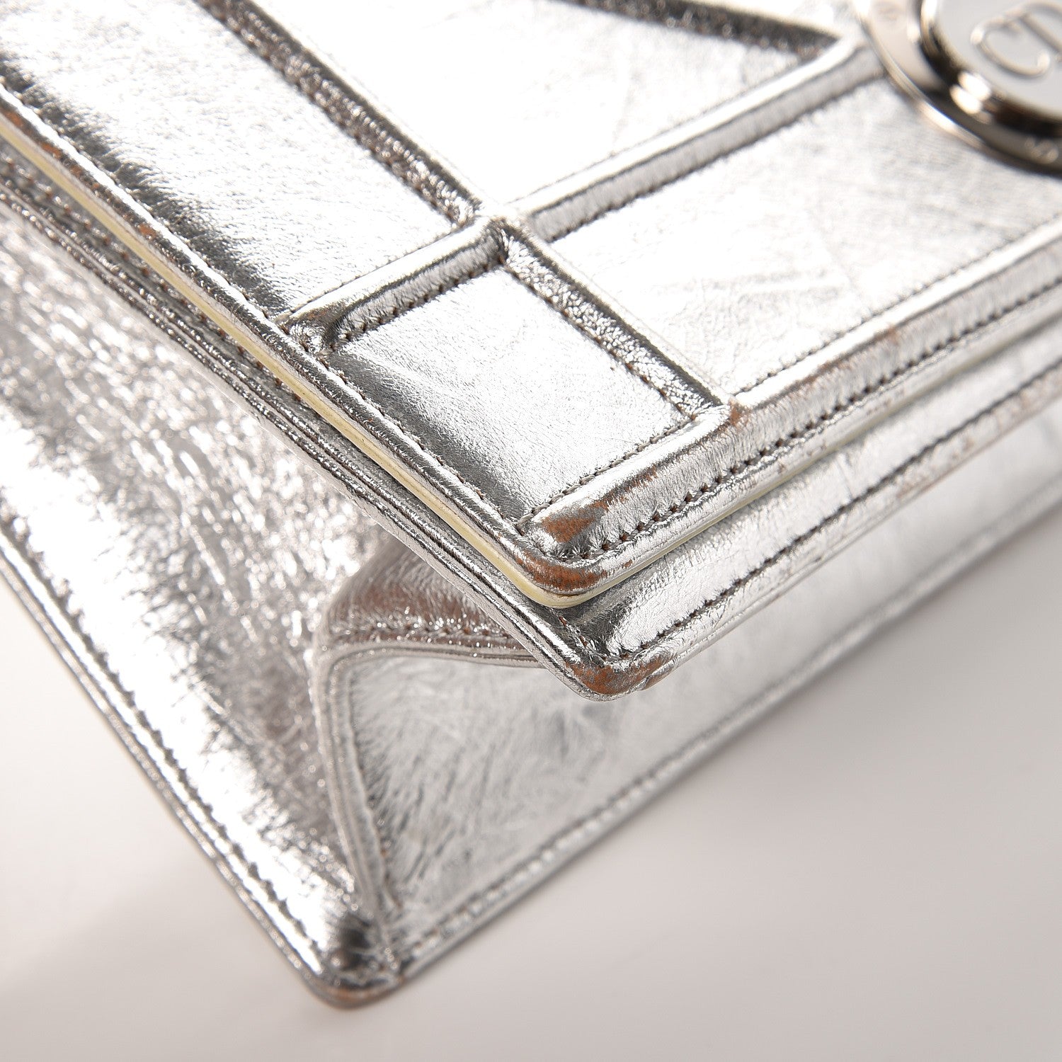 Christian Dior Metallic Crinkled Lambskin Medium Diorama Flap Bag Silver 7 of 17