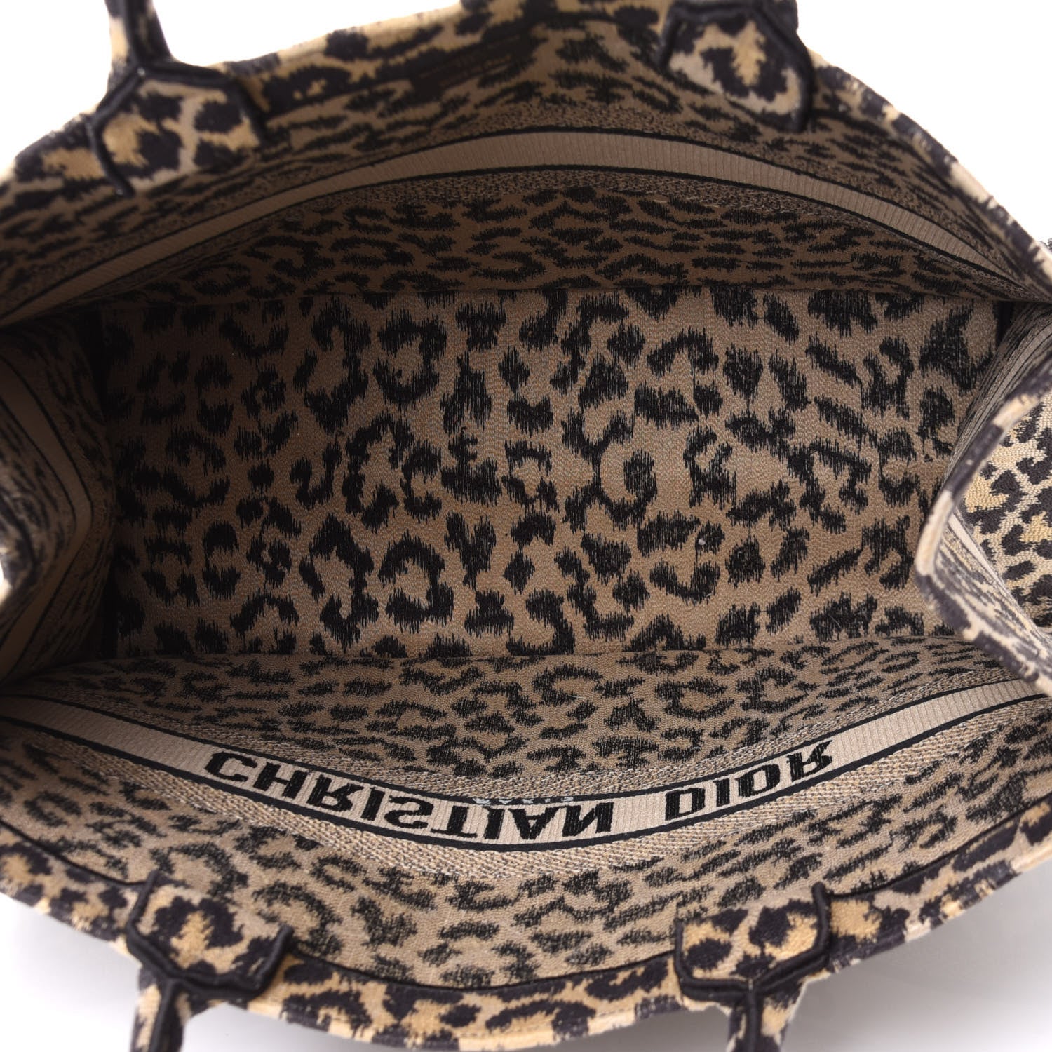 Christian Dior Canvas Mizza Embroidered Large Leopard Book Tote Beige 4 of 4