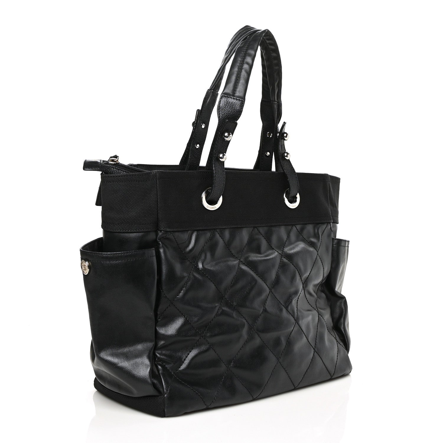 Chanel Coated Canvas Quilted Large Paris Biarritz Tote Black 4 of 11