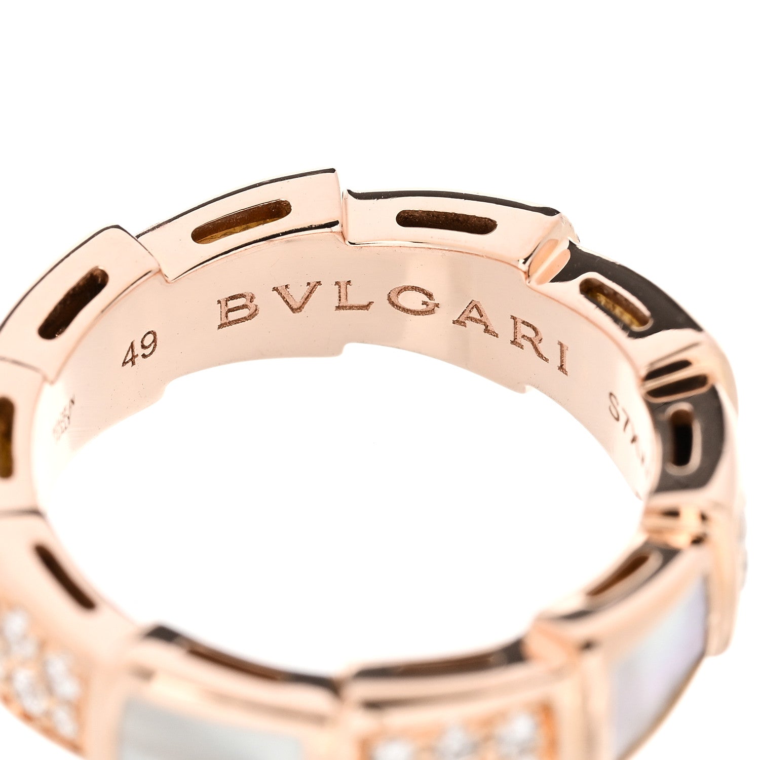 Bulgari 18K Rose Gold Diamond Mother of Pearl 6mm Serpenti Viper Band Ring 49 5 4 of 6