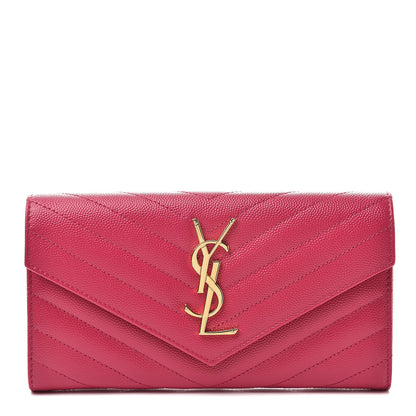 Saint Laurent Grain De Poudre Matelasse Chevron Monogram Flap Wallet Bubblegum 1 of 9