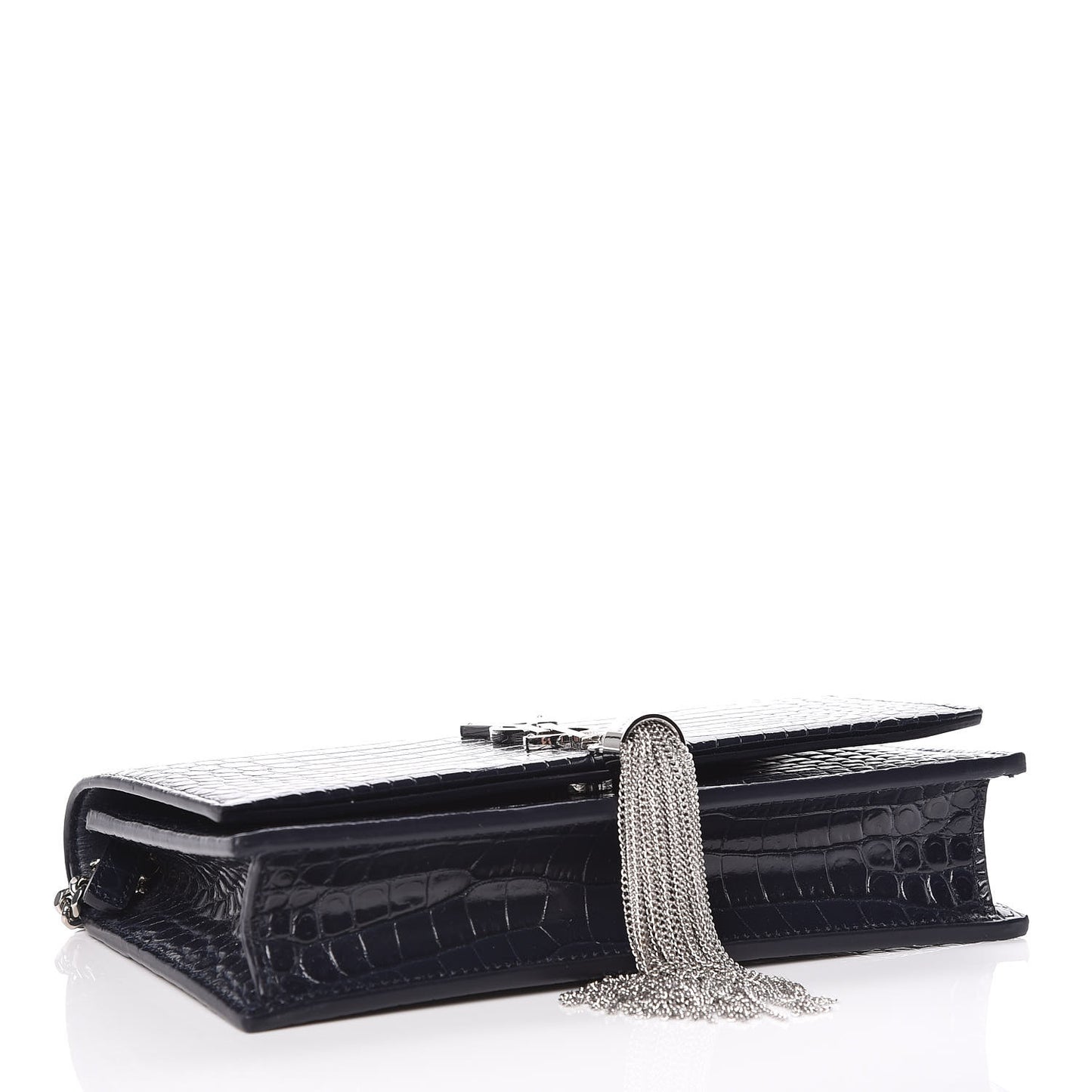 Calfskin Crocodile Embossed Kate Monogram Tassel Chain Wallet Deep Marine