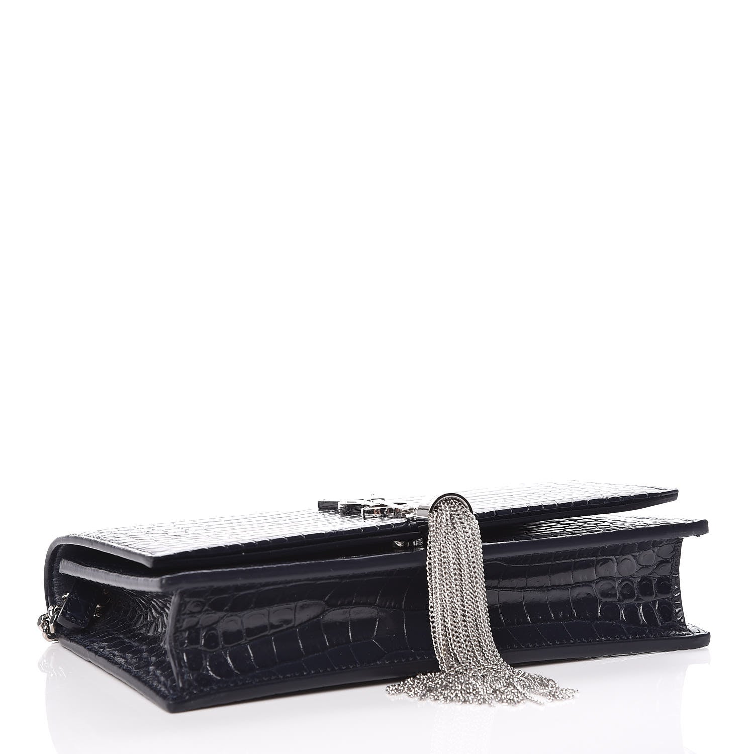Saint Laurent Calfskin Crocodile Embossed Kate Monogram Tassel Chain Wallet Deep Marine 4 of 9